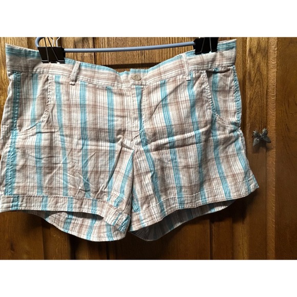 Maurices Pants - Maurices Plaid Shorts Womens 20 Turquoise Blue Tan Cotton Stretch Casual Summer